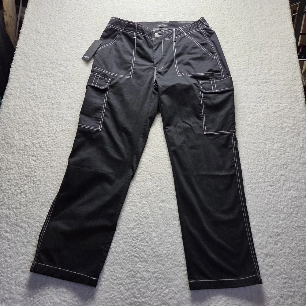 True Religion Cargo Pants Mens 34x31 Black Contrast Stitch Denim Pockets Casual